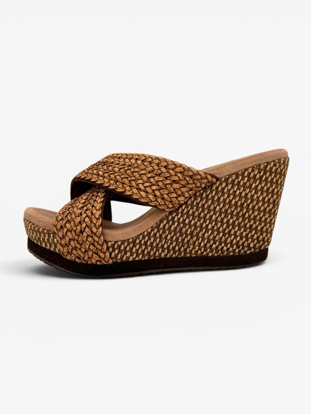 VOLATILE Valley Wedge Sandals 7 Brown Woven Platform Slip On